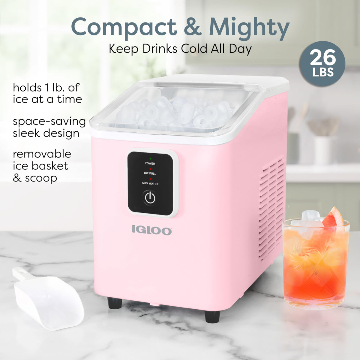 Igloo Portable Ice Maker with Scoop - Ice Maker with LED Control Panel & 1.5 Quart Water Tank - Stainless Ice Cube Maker Produces 26 Lbs. of Ice in 24 Hours with 9 Large or Small Cubes in 7 Minutes Jansha Store