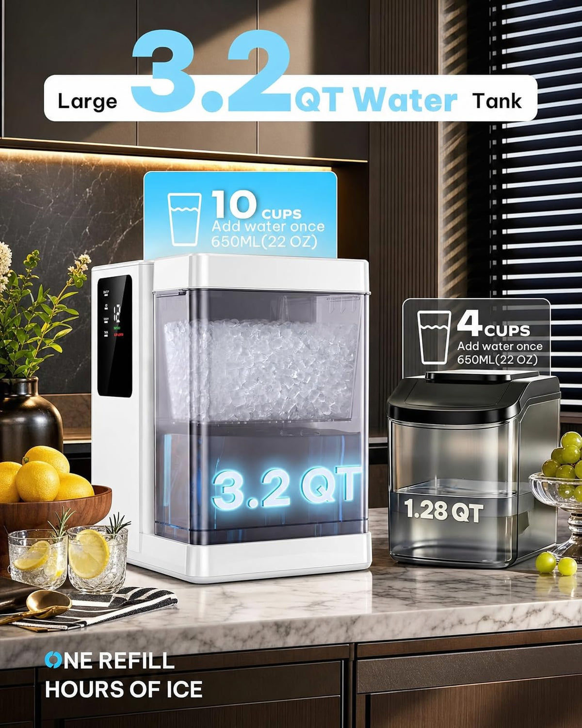 Silonn Nugget Ice Maker, Smart Countertop Ice Machine with APP & Voice Control, Self-Cleaning, 44lbs/24H Soft Chewable Sonic Ice, 3L Tank, for Home Kitchen & Party Jansha Store