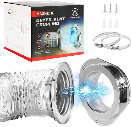 DV180 Magnetic Dryer Vent Kit, Airtight Seal Magntic Drver Vent Connector Kit, Including 6-Ply Aluminum Foil Duct and 2 Clamps, Easy to Clean Quick Connector Jansha Store