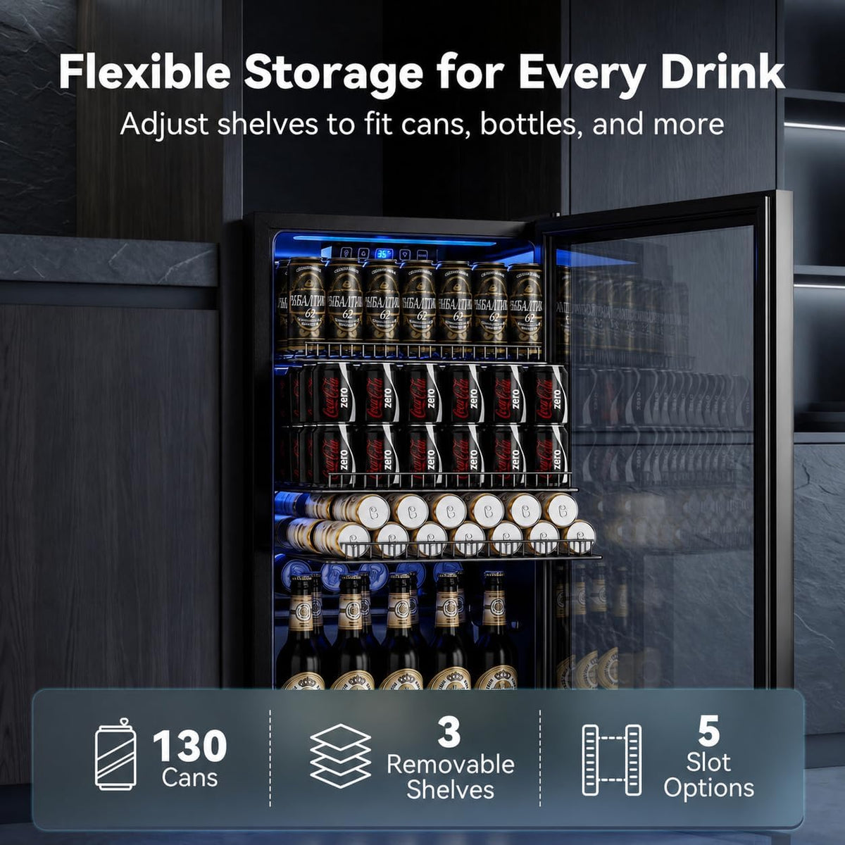 130 Can Beverage Refrigerator, 3.2 Cu.Ft Mini Fridge Beverage Cooler Jansha Store