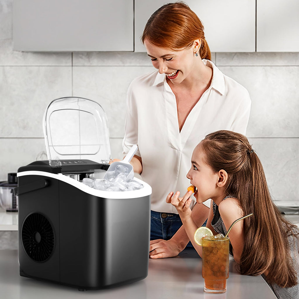 Crzoe Countertop Ice Maker, 26Lbs/24H,2 Sizes of Ice, Self-Cleaning,Black Jansha Store