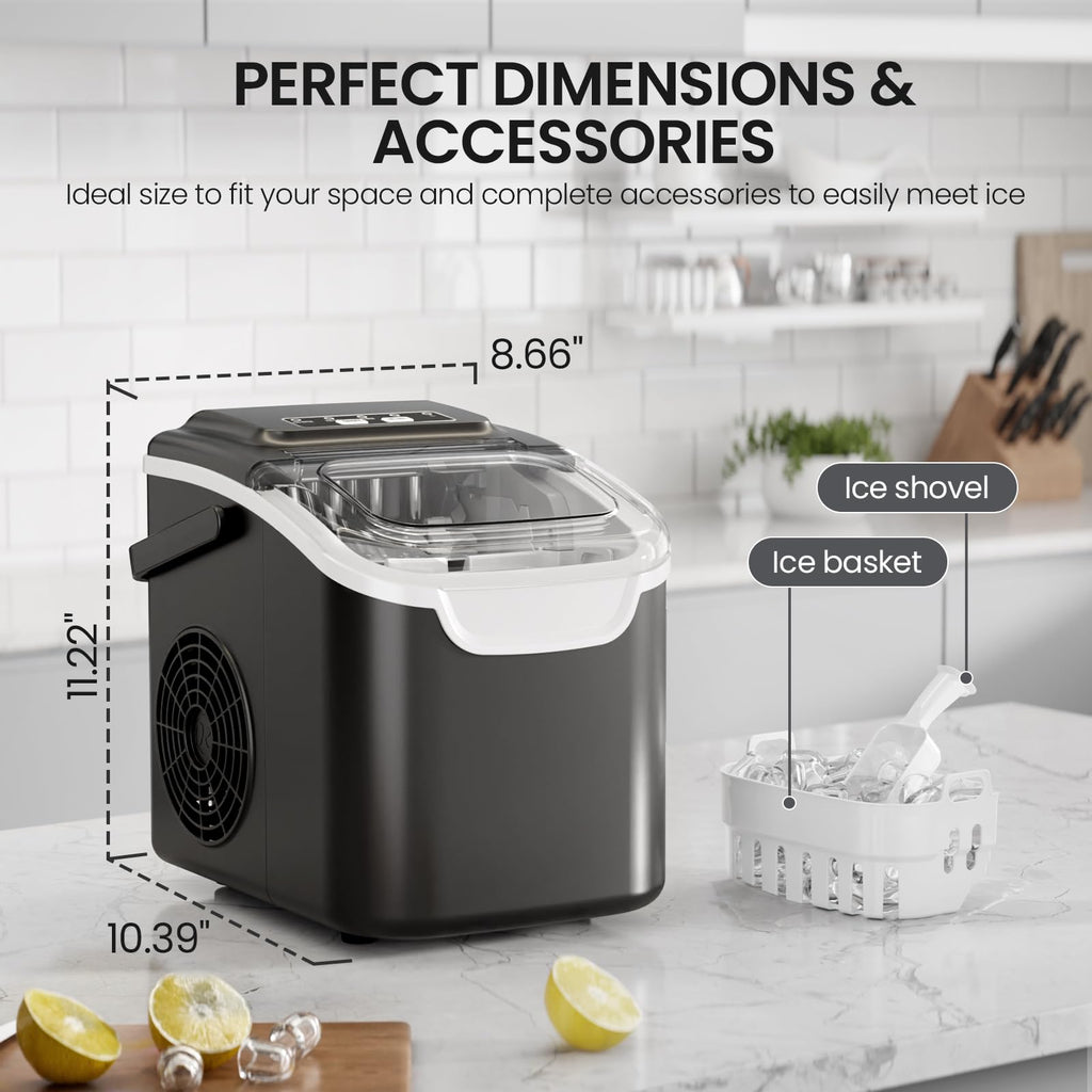 Crzoe Countertop Ice Maker, 26Lbs/24H,2 Sizes of Ice, Self-Cleaning,Black Jansha Store