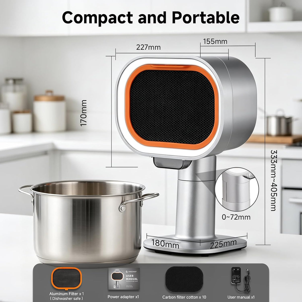 Portable Range Hood, 4-Speed Desktop Exhaust Fan with Telescopic Height Jansha Store