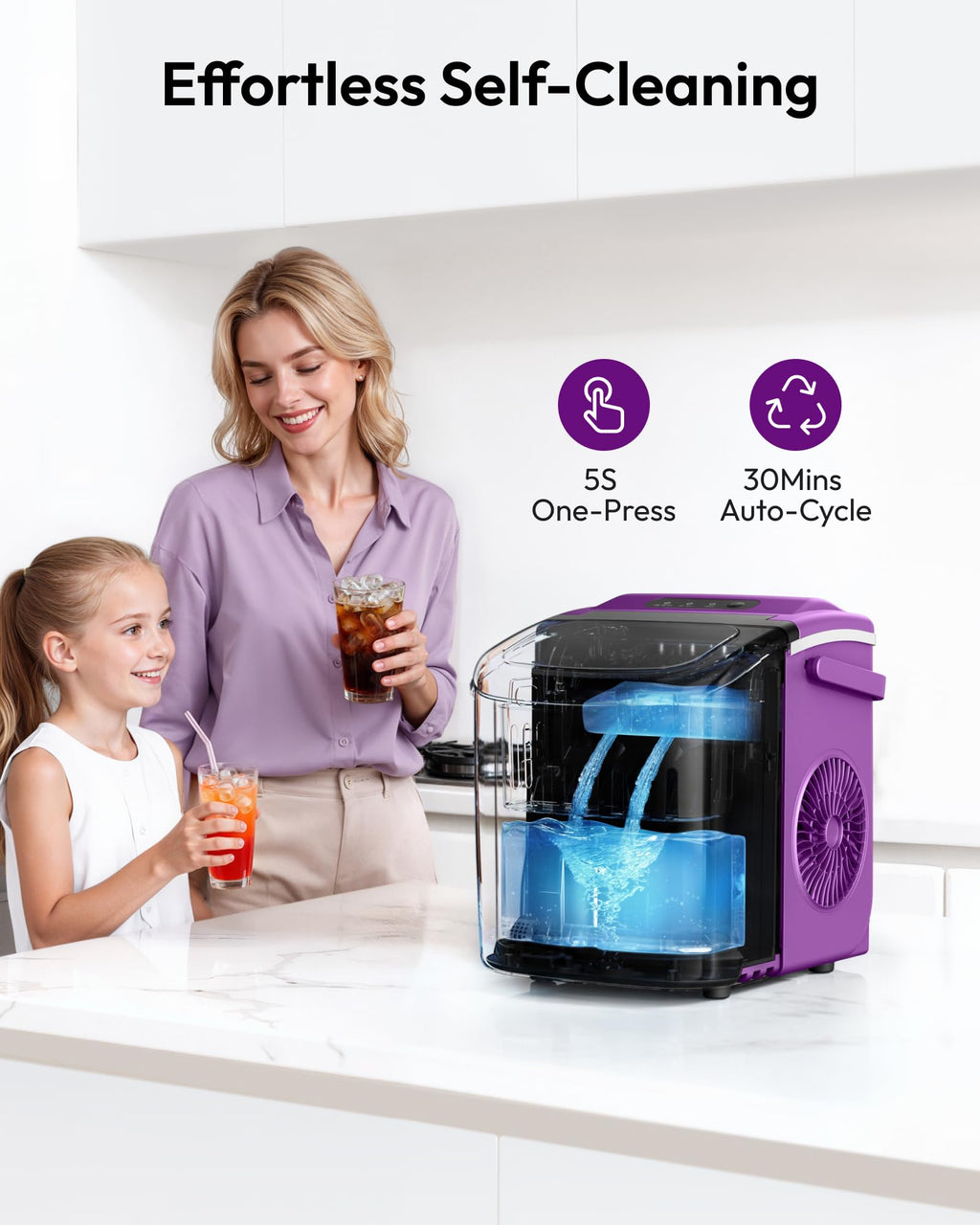 EUHOMY Countertop Ice Maker Machine with Handle, 26lbs in 24Hrs, 9 Ice Cubes Ready in 6 Mins, Auto-Cleaning Portable Ice Maker with Basket and Scoop, for Home/Kitchen/Camping/RV. (Black) Jansha Store