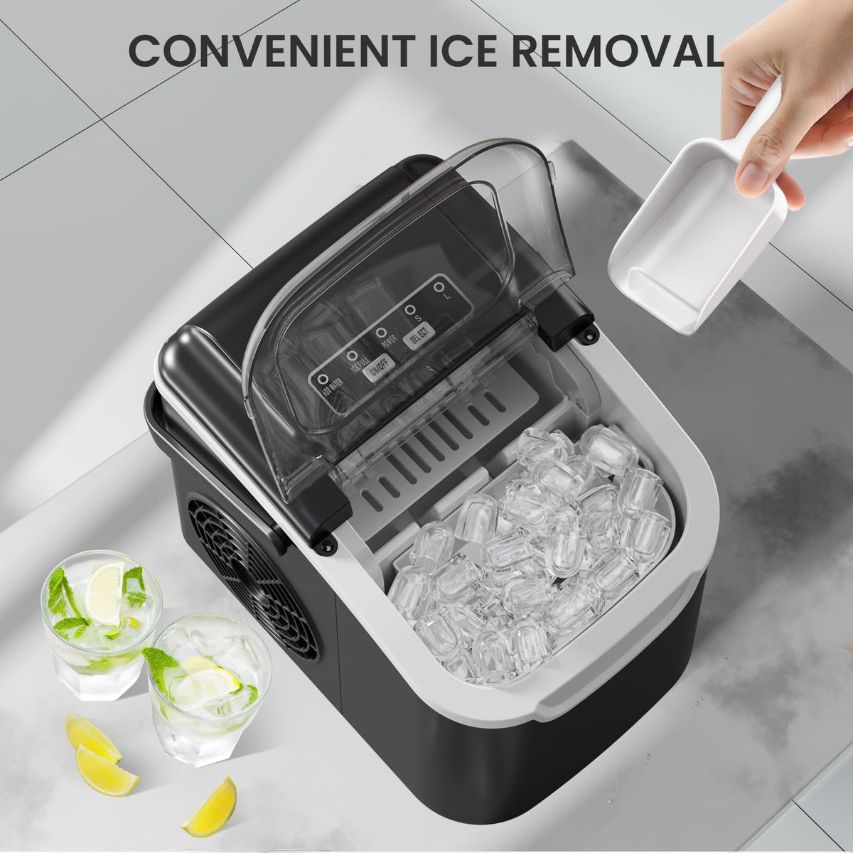 Crzoe Countertop Ice Maker, 26Lbs/24H,2 Sizes of Ice, Self-Cleaning,Black Jansha Store