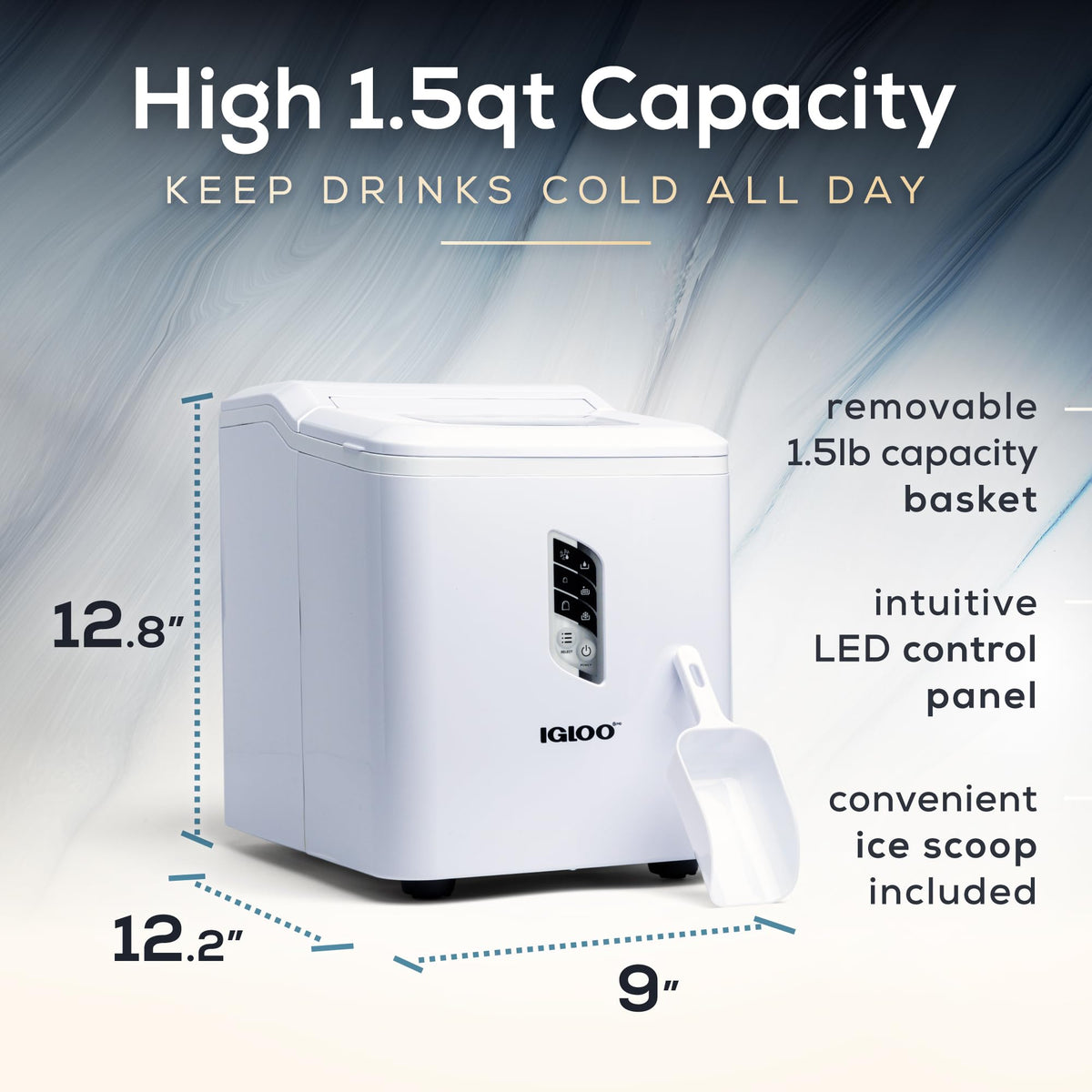 Igloo Portable Ice Maker with Scoop - Ice Maker with LED Control Panel & 1.5 Quart Water Tank - Stainless Ice Cube Maker Produces 26 Lbs. of Ice in 24 Hours with 9 Large or Small Cubes in 7 Minutes Jansha Store