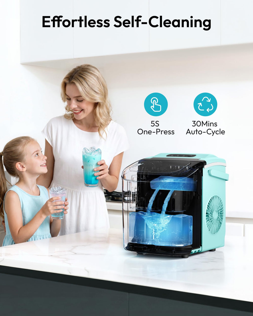 EUHOMY Countertop Ice Maker Machine with Handle, 26lbs in 24Hrs, 9 Ice Cubes Ready in 6 Mins, Auto-Cleaning Portable Ice Maker with Basket and Scoop, for Home/Kitchen/Camping/RV. (Black) Jansha Store