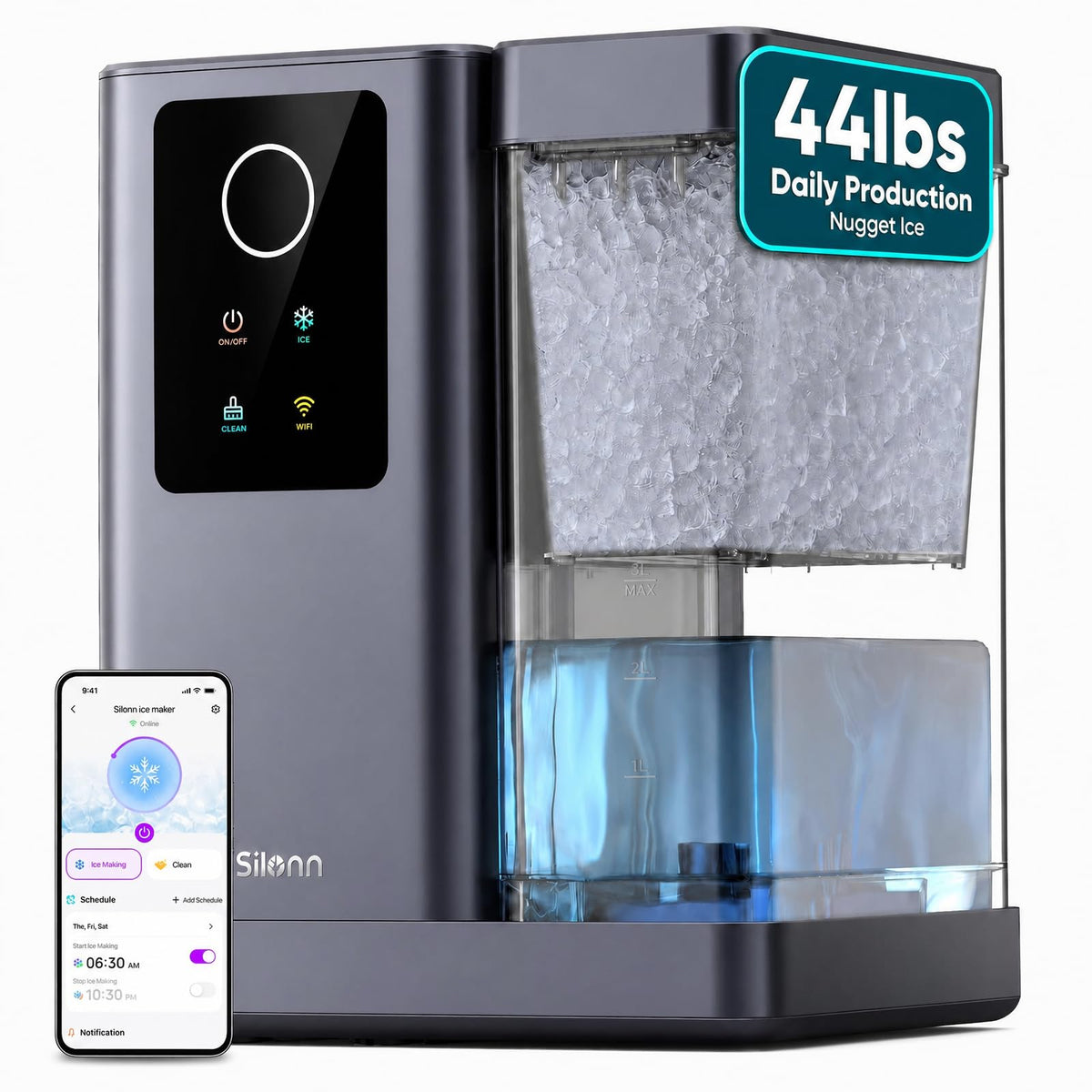 Silonn Ice Maker Countertop, Portable Ice Machine with Carry Handle, Self-Cleaning Ice Makers with Basket and Scoop, 9 Cubes in 6 Mins, 26 lbs per Day, Ideal for Home, Kitchen, Camping, RV Jansha Store