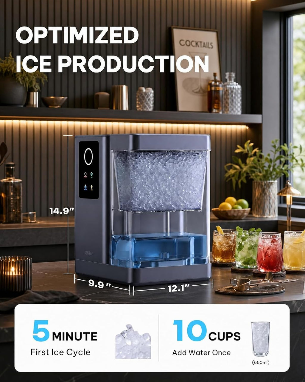 Silonn Nugget Ice Maker, Smart Countertop Ice Machine with APP & Voice Control, Self-Cleaning, 44lbs/24H Soft Chewable Sonic Ice, 3L Tank, for Home Kitchen & Party Jansha Store