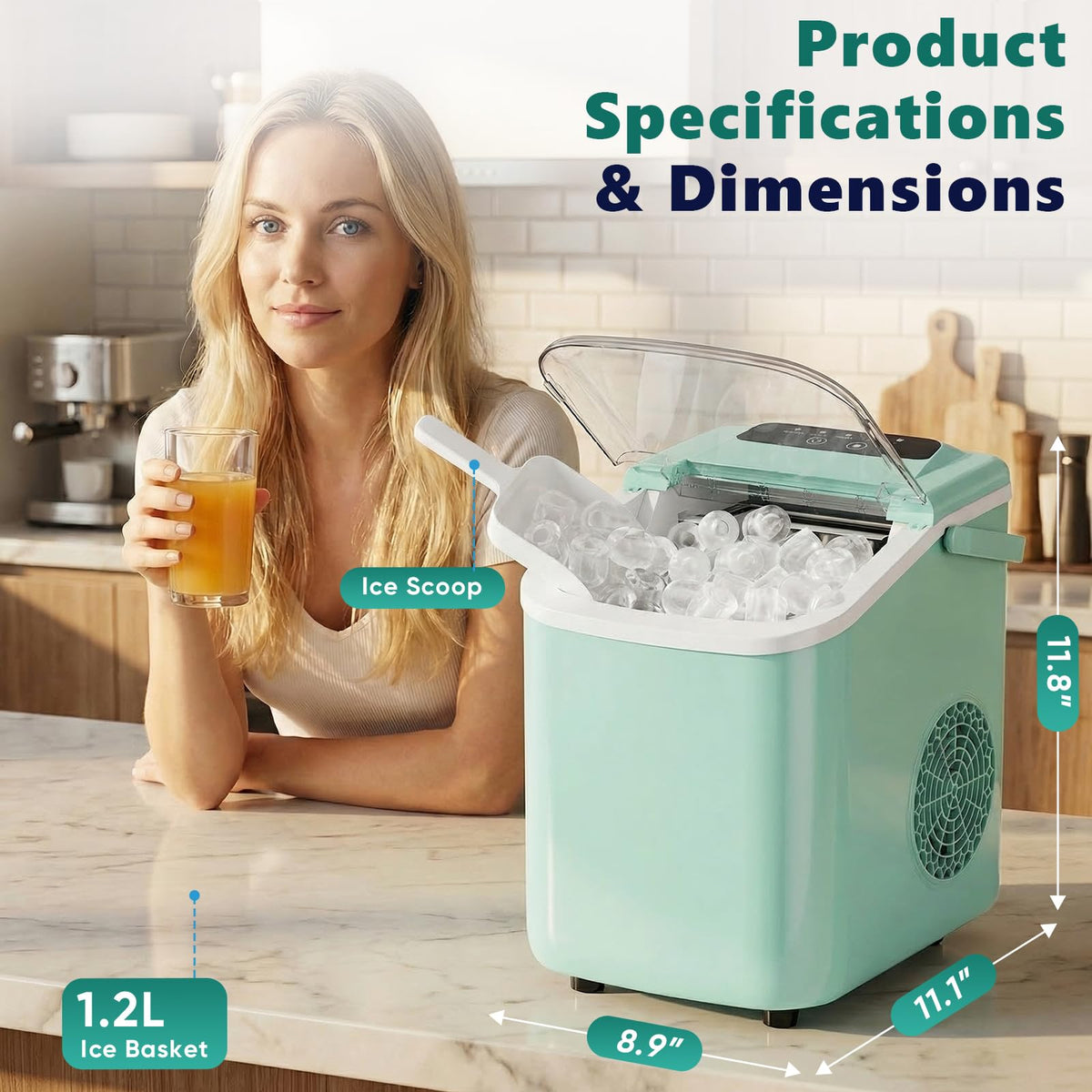 Sweetcrispy Countertop Ice Maker with Scoop, Basket and Handle, Portable Ice Machine 9 Cubes Ready in 6 Mins, 26.5lbs in 24Hrs, 2 Sizes for Home Kitchen Office Bar Party Jansha Store