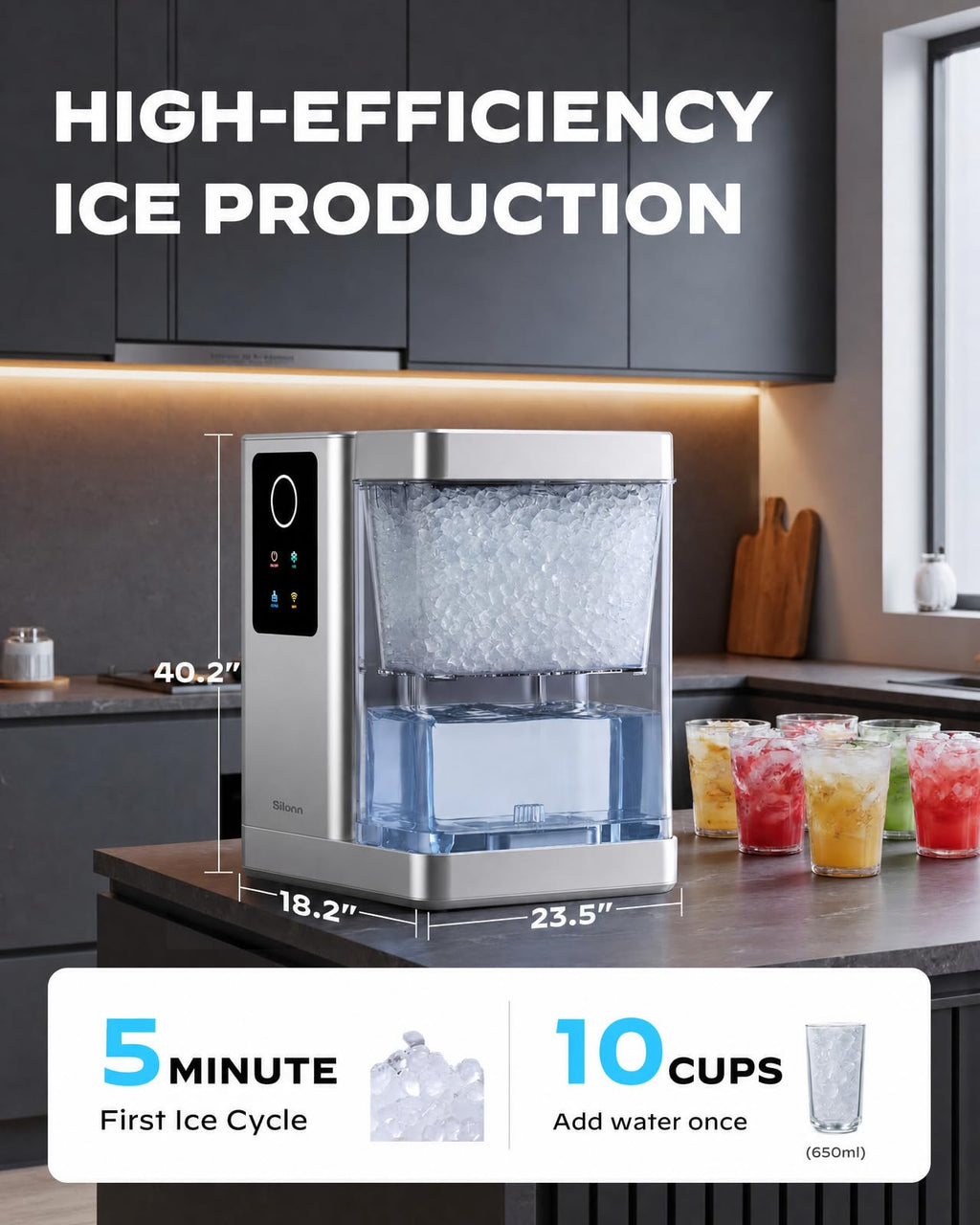 Silonn Nugget Ice Maker, Smart Countertop Ice Machine with APP & Voice Control, Self-Cleaning, 44lbs/24H Soft Chewable Sonic Ice, 3L Tank, for Home Kitchen & Party Jansha Store