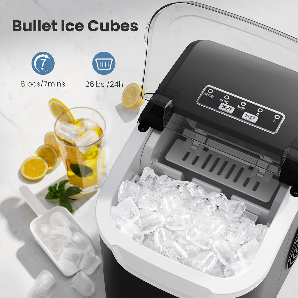Crzoe Countertop Ice Maker, 26Lbs/24H,2 Sizes of Ice, Self-Cleaning,Black Jansha Store