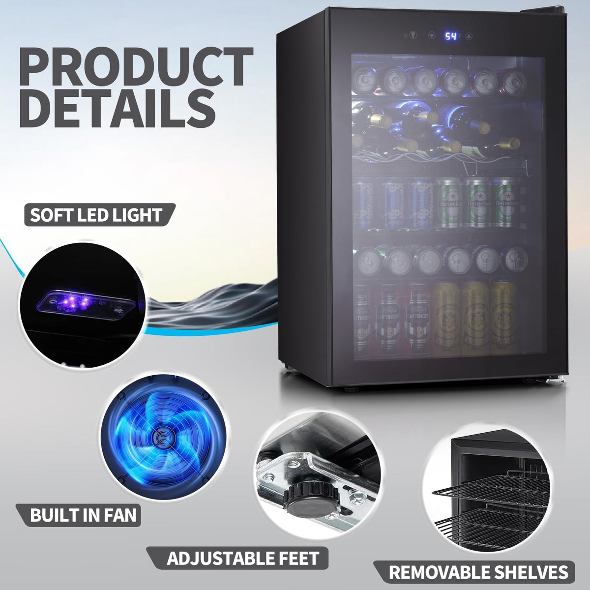 Antarctic Star Beverage Refrigerator Cooler 68 Can, Mini Fridge with Glass Door for Beer Drinks Wine,Freestanding Small Fridge with Electronic Temperature Control for Home and Bar,1.7 cu.ft Jansha Store