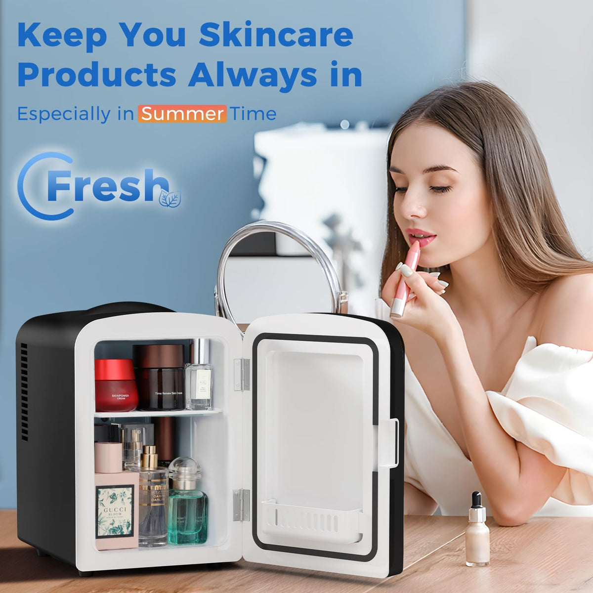Antarctic Star Compact Refrigerator, Portable Mini Fridge, Skin Care 4L Capacity/6 Cans, for Bedroom, Car, Office & Dorm, Small Cooler for Cosmetics, Beverage and Food, White Jansha Store