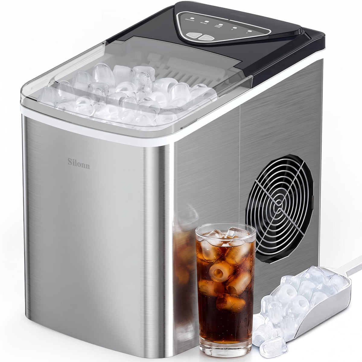 Silonn Nugget Ice Maker Countertop, Pellet Ice Machine with Self-Cleaning Function, Sonic Ice Maker Produces 36lbs of Chewable Ice in 24 Hours, Ideal for Home Kitchen and Office (Stainless Steel) Jansha Store