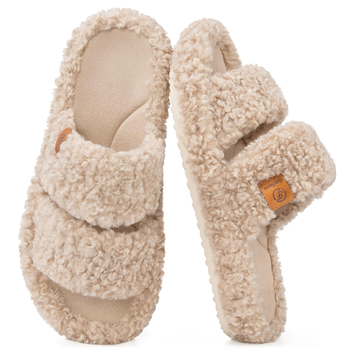 EverFoams Womens Fuzzy Open-toe Slippers Memory Foam Indoor House Shoes Jansha Store