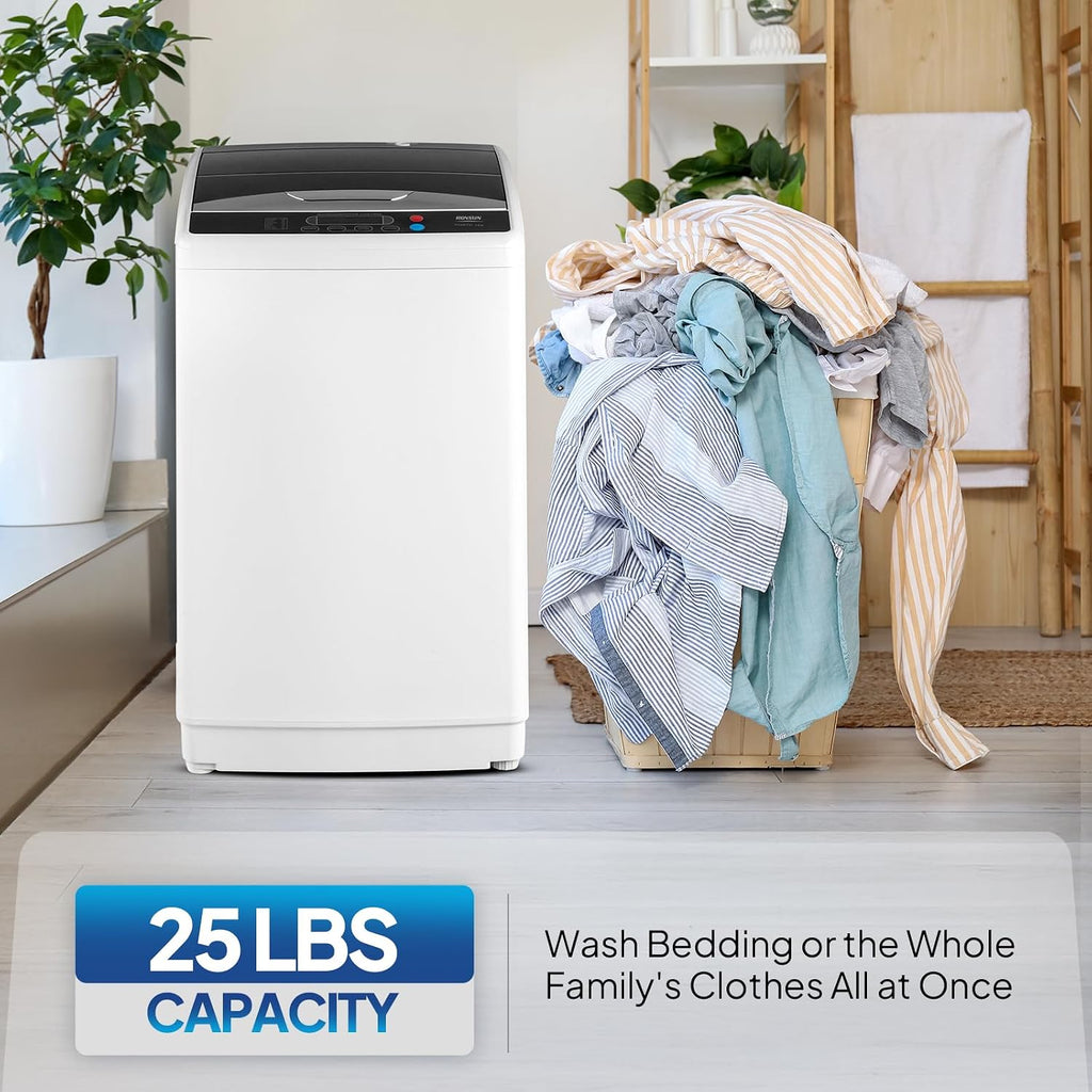 ROVSUN 25LBS Portable Washing Machine, Full-Automatic Electric Laundry Machine with Stainless Steel Drum, Compact Washer and Spin Dryer Combo with Drain Pump for Home, Apartment Jansha Store