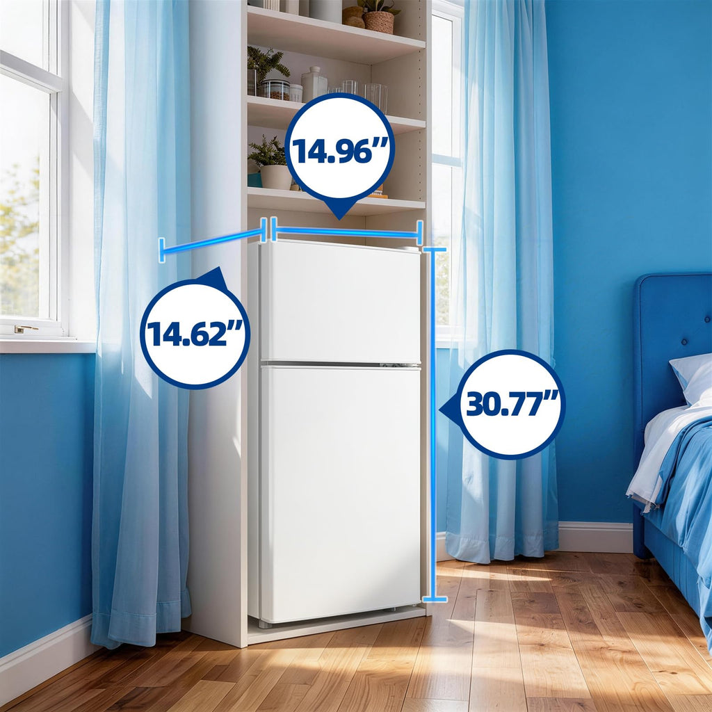 DEMULLER 45L Personal Double‑Door Mini Fridge With Freezer, Black Jansha Store