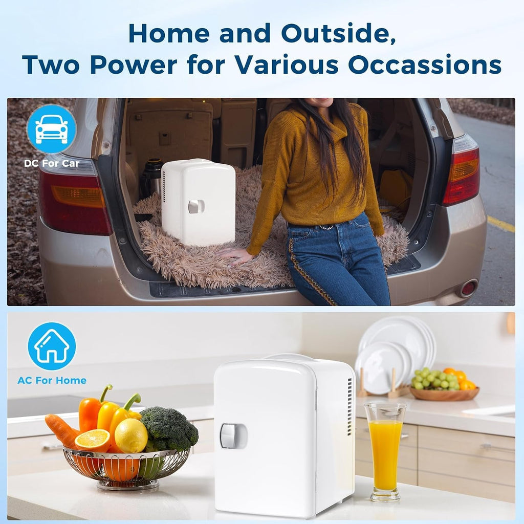 Antarctic Star Compact Refrigerator, Portable Mini Fridge, Skin Care 4L Capacity/6 Cans, for Bedroom, Car, Office & Dorm, Small Cooler for Cosmetics, Beverage and Food, White Jansha Store