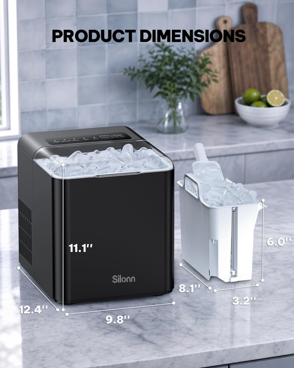 Silonn Ice Maker Countertop, Portable Ice Machine with Carry Handle, Self-Cleaning Ice Makers with Basket and Scoop, 9 Cubes in 6 Mins, 26 lbs per Day, Ideal for Home, Kitchen, Camping, RV Jansha Store