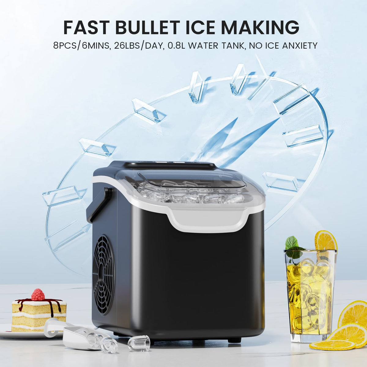 Crzoe Countertop Ice Maker, 26Lbs/24H,2 Sizes of Ice, Self-Cleaning,Black Jansha Store