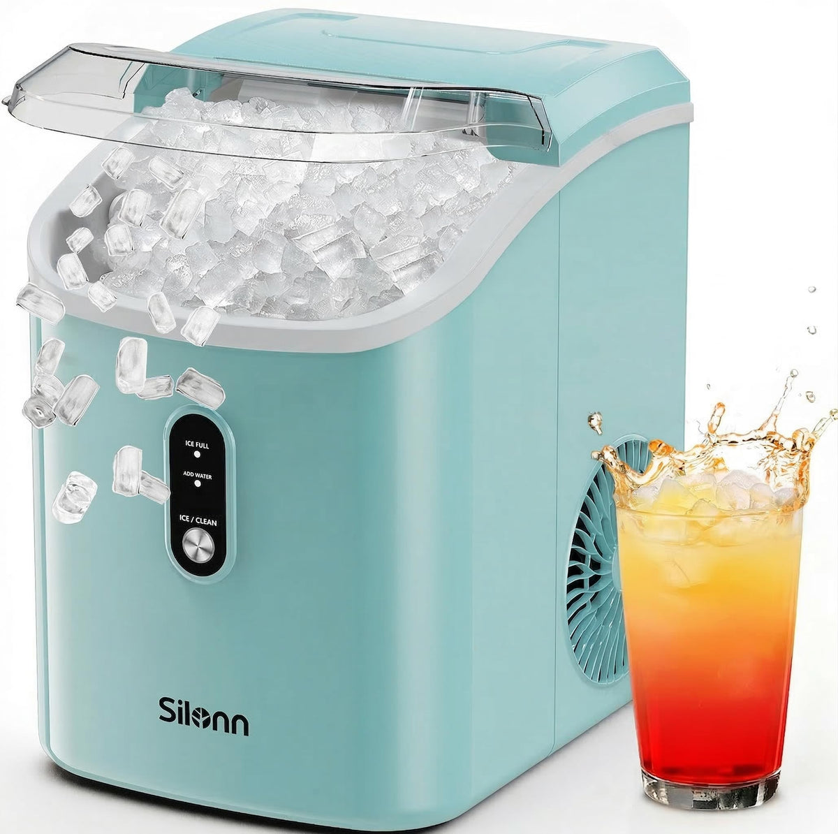 Silonn Nugget Ice Maker Countertop, Pellet Ice Machine with Self-Cleaning Function, Sonic Ice Maker Produces 36lbs of Chewable Ice in 24 Hours, Ideal for Home Kitchen and Office (Stainless Steel) Jansha Store