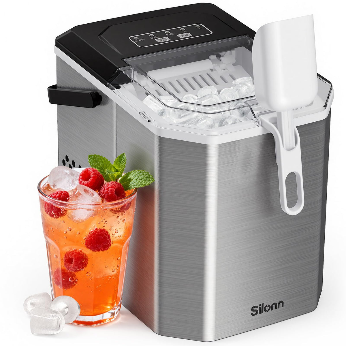 Silonn Ice Maker Countertop, Portable Ice Machine with Carry Handle, Self-Cleaning Ice Makers with Basket and Scoop, 9 Cubes in 6 Mins, 26 lbs per Day, Ideal for Home, Kitchen, Camping, RV Jansha Store
