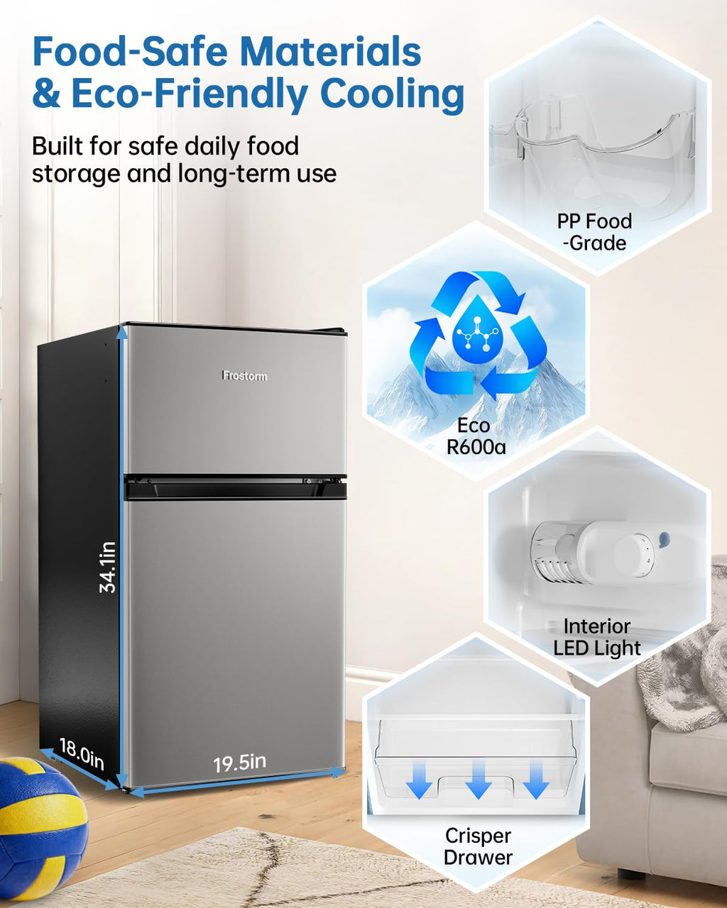 3.2 Cu Ft Mini Fridge with Freezer, Single Door Upright Freezer Jansha Store