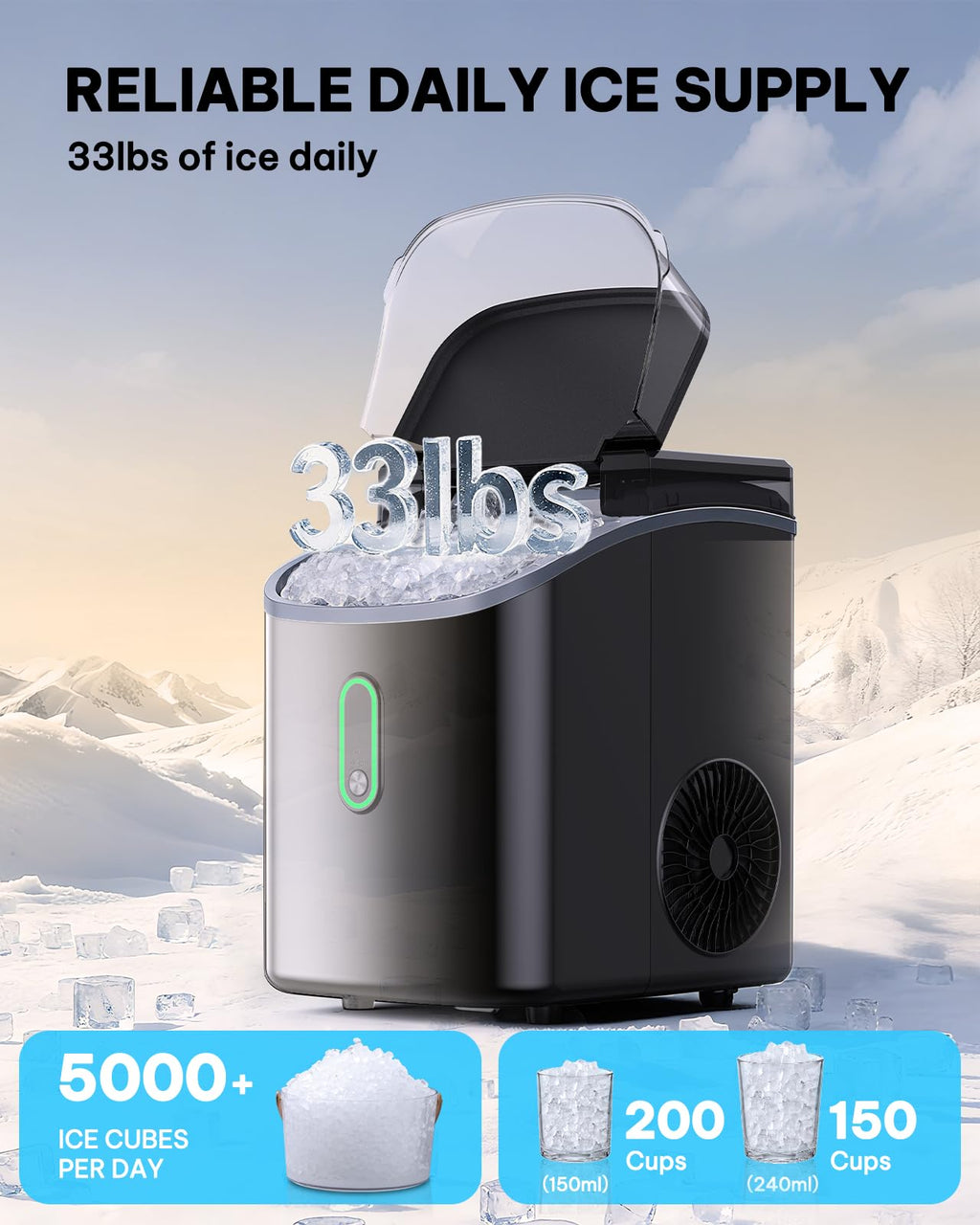 Silonn Ice Maker Countertop, 8 Bullet Ice Cubes in 6 Mins, 26.5 Lbs per Day, 2 Size Options, Self-Cleaning & Portable for Kitchen, Office, Party, RV Camping Jansha Store