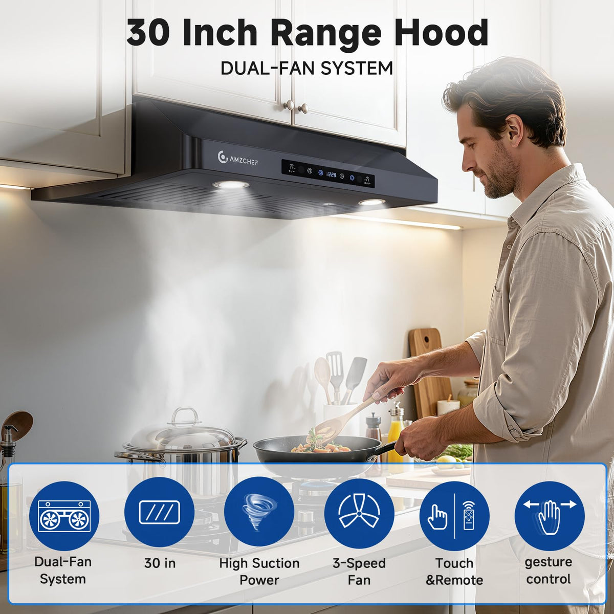 AMZCHEF 30" Under Cabinet Range Hood, 750CFM Stainless Steel Vent Hood Jansha Store