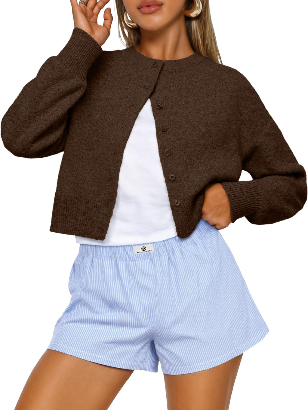 Trendy Queen Cropped Cardigan Sweaters for Women Fall Fashion Clothes 2026 Jansha Store