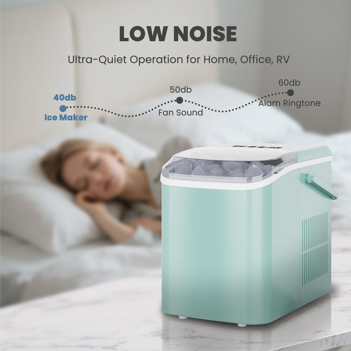 DUMOS Countertop Ice Maker with Handle, 26lbs/24H, Makes 9 Bullet Cubes in 6 Mins, Auto-Cleaning, Portable Ice Machine for Home Kitchen RV Camping, Green Jansha Store
