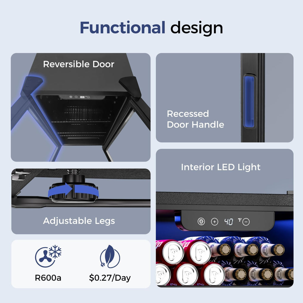 Feelfunn 24 Can Beverage Refrigerator, Mini Fridge, Black Jansha Store