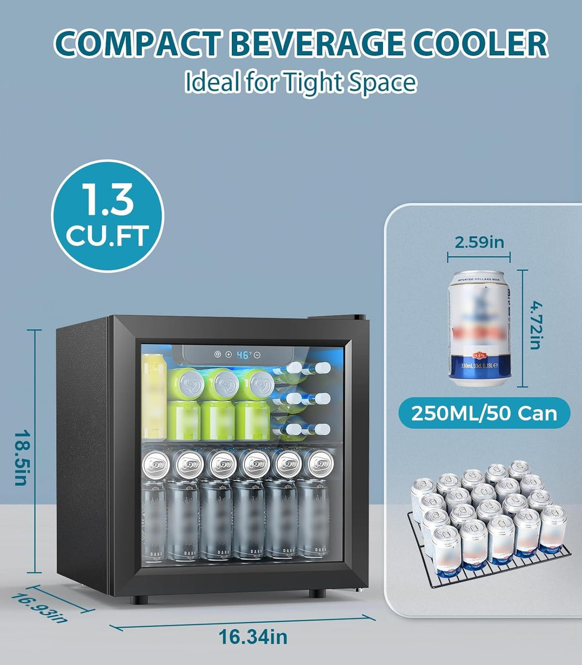 Electactic Mini Fridge 130 Can Beverage Refrigerator Cooler, 3.2 Cu.Ft Drink Fridge for Soda Wine Beer, Adjustable Temperature Control for Home Office, Black Jansha Store