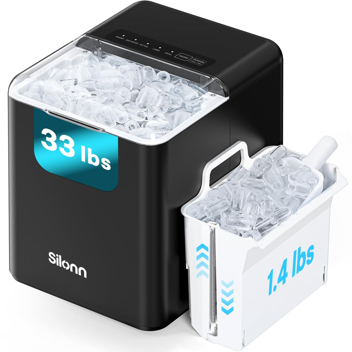 Silonn Nugget Ice Maker Countertop, Pellet Ice Machine with Self-Cleaning Function, Sonic Ice Maker Produces 36lbs of Chewable Ice in 24 Hours, Ideal for Home Kitchen and Office (Stainless Steel) Jansha Store
