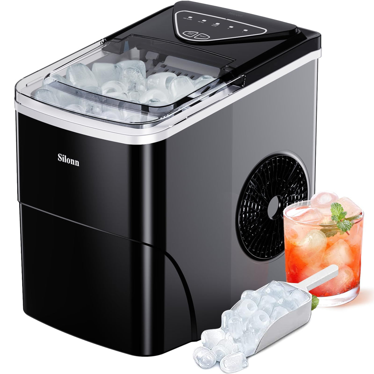 Silonn Nugget Ice Maker Countertop, Pellet Ice Machine with Self-Cleaning Function, Sonic Ice Maker Produces 36lbs of Chewable Ice in 24 Hours, Ideal for Home Kitchen and Office (Stainless Steel) Jansha Store