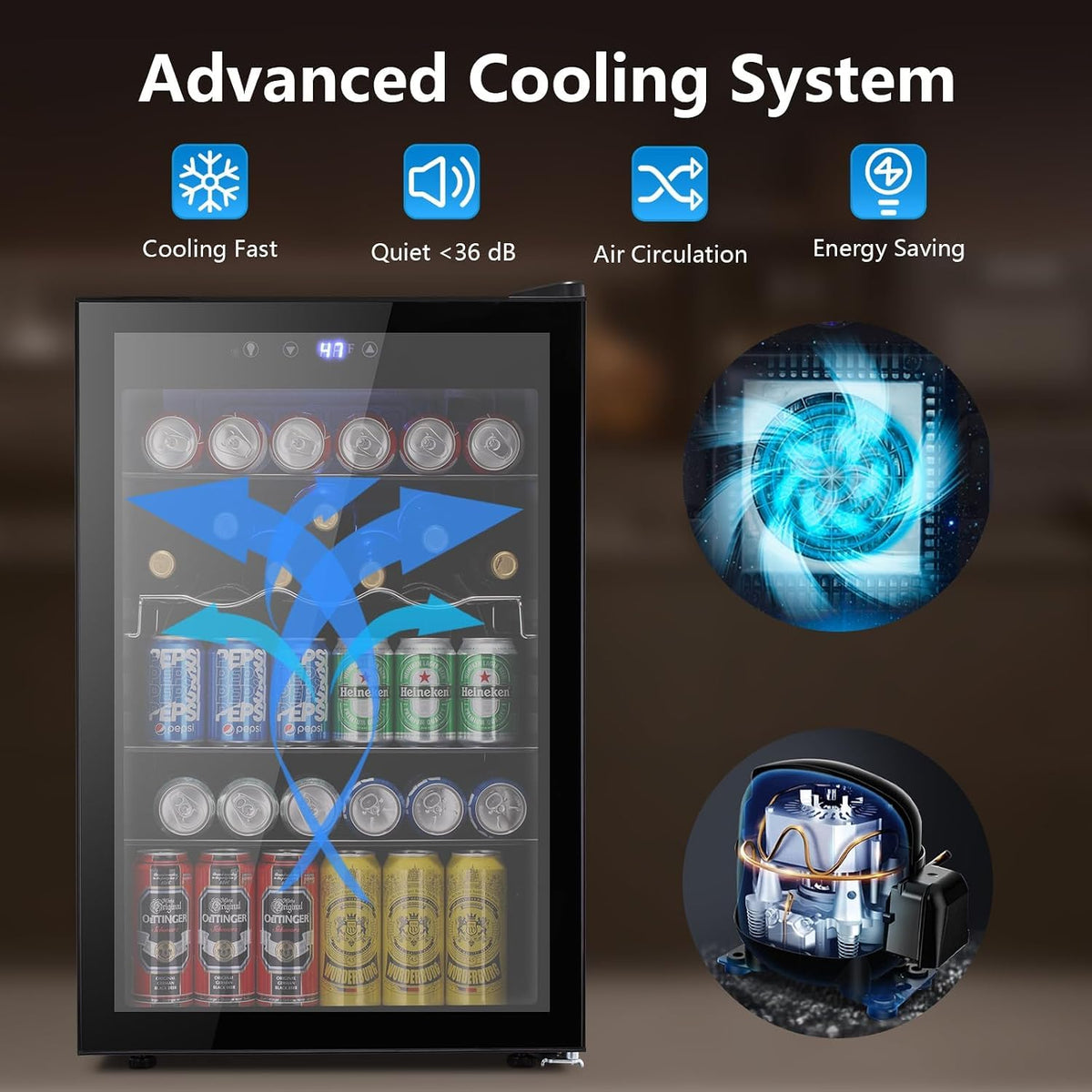 Electactic Mini Fridge 130 Can Beverage Refrigerator Cooler, 3.2 Cu.Ft Drink Fridge for Soda Wine Beer, Adjustable Temperature Control for Home Office, Black Jansha Store