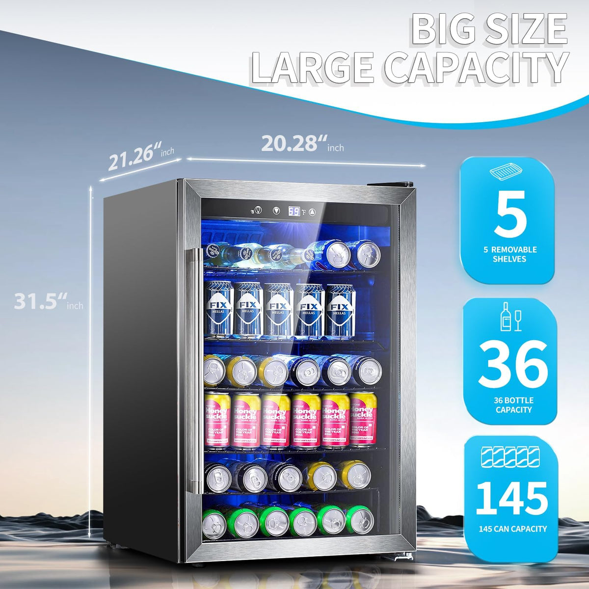 Antarctic Star Beverage Refrigerator Cooler 68 Can, Mini Fridge with Glass Door for Beer Drinks Wine,Freestanding Small Fridge with Electronic Temperature Control for Home and Bar,1.7 cu.ft Jansha Store