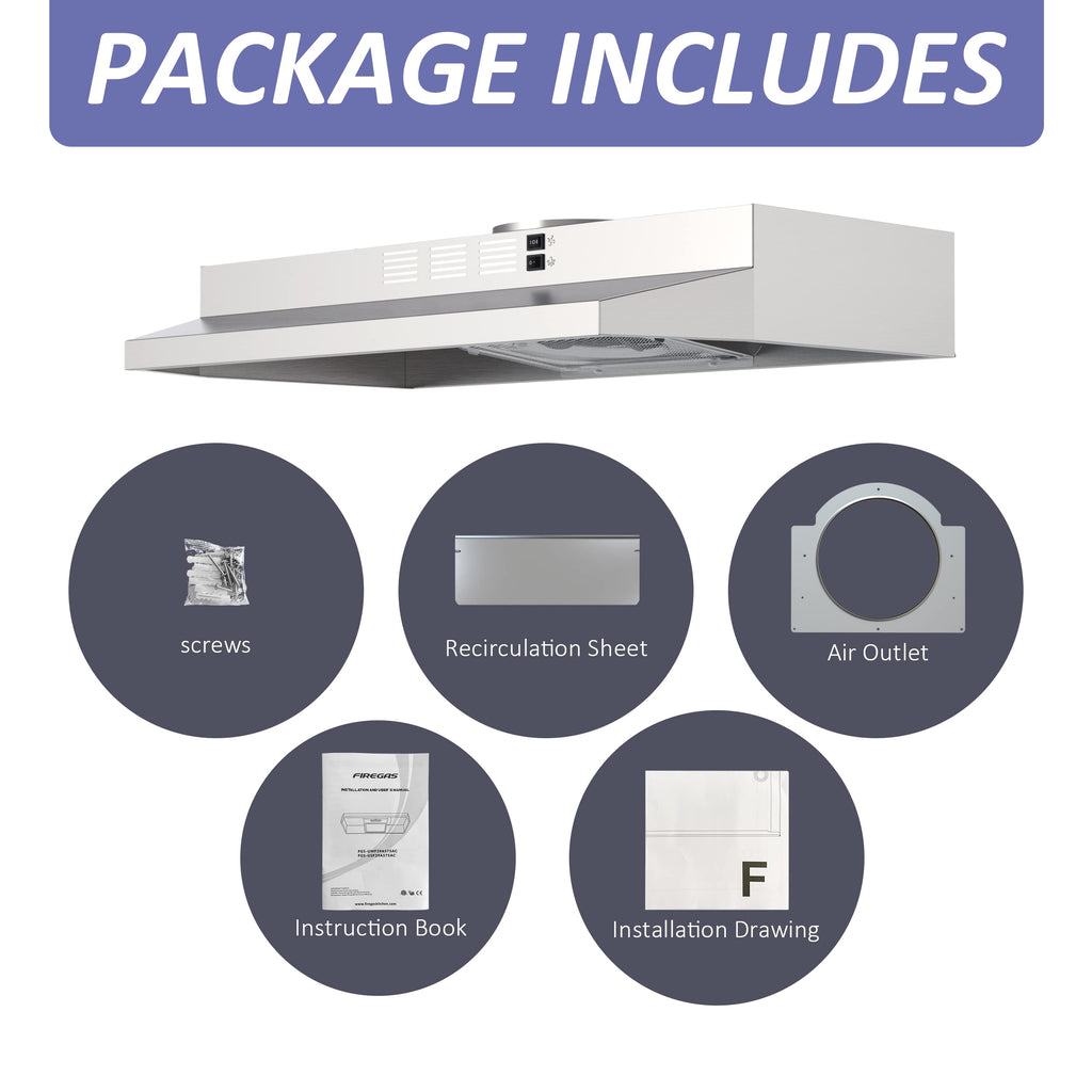 FIREGAS Range Hood 30 inch Under Cabinet, White Range Hood, Kitchen Hood Jansha Store