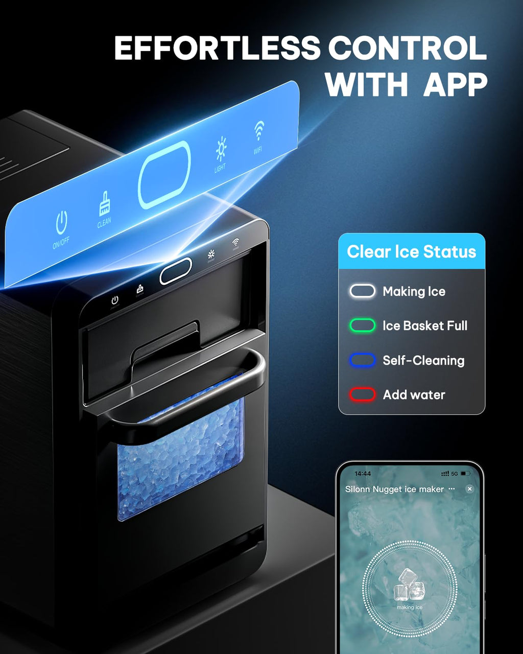 Silonn Nugget Ice Maker Countertop, Pellet Ice Machine with Self-Cleaning Function, Sonic Ice Maker Produces 36lbs of Chewable Ice in 24 Hours, Ideal for Home Kitchen and Office (Stainless Steel) Jansha Store