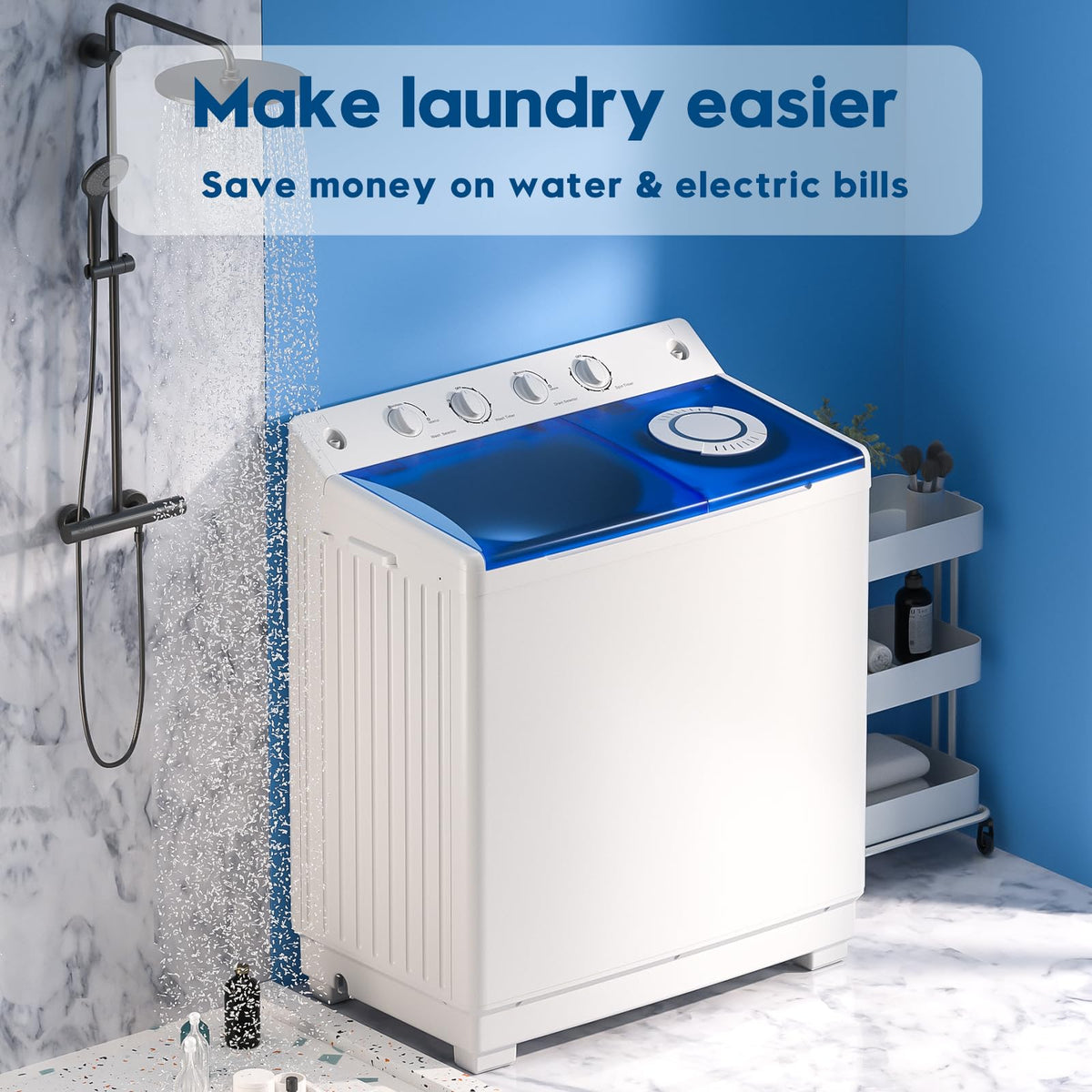 Auertech Portable Washing Machine, 28lbs Twin Tub Washer Mini Compact Laundry Machine with Drain Pump, Semi-automatic 18lbs Washer 10lbs Spinner Combo for Dorms, Apartments, RVs Jansha Store