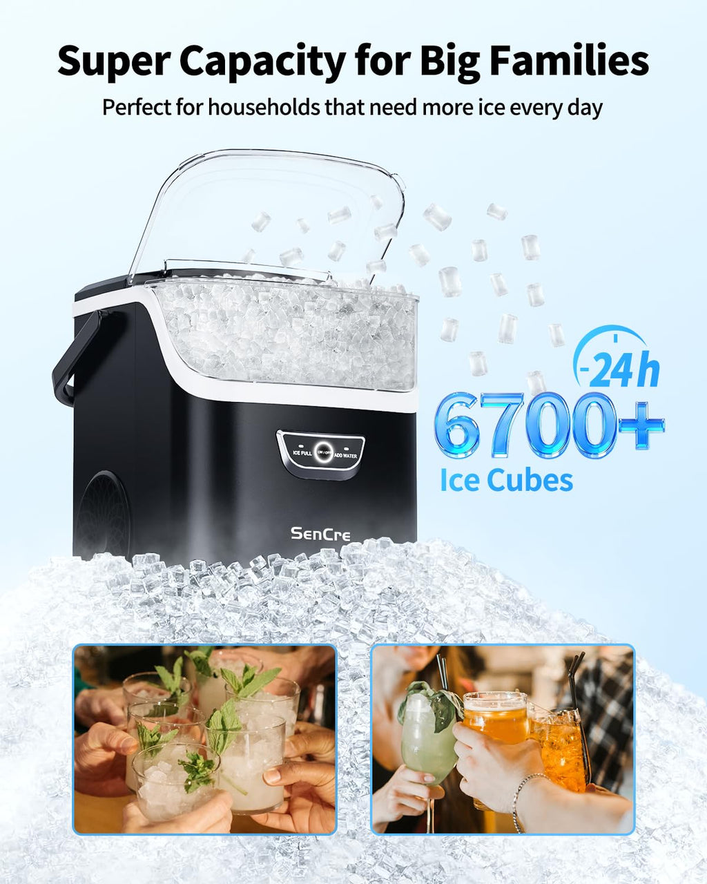Nugget Ice Maker with Handle 40lbs/Day Countertop Ice Maker Soft Ice Jansha Store