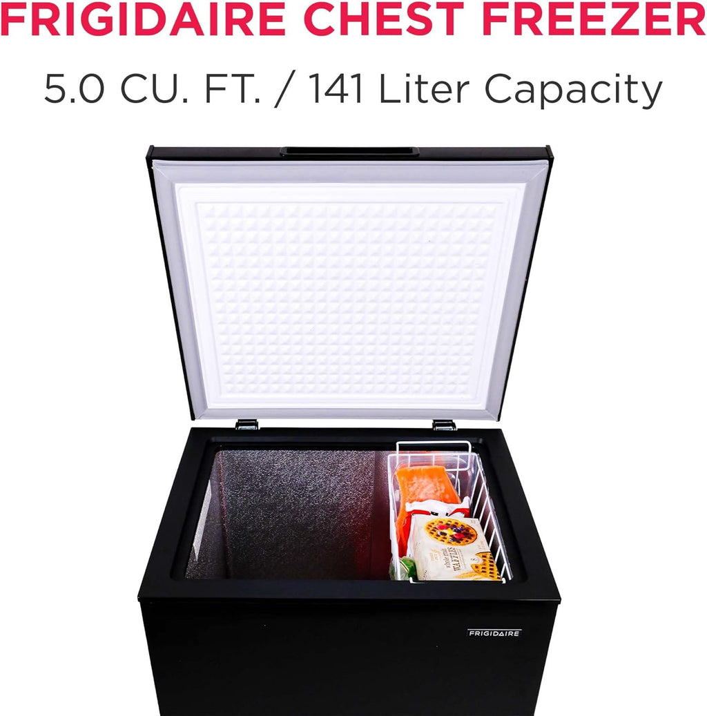 FRIGIDAIRE EFRF5003-BLACK Chest Deep Freezer-Garage-Ready, 5.0 Cu. Ft. Capacity, Black-Adjustable Thermostat-Removable Vinyl Coated Wire Basket-Easy Defrost Drain Jansha Store