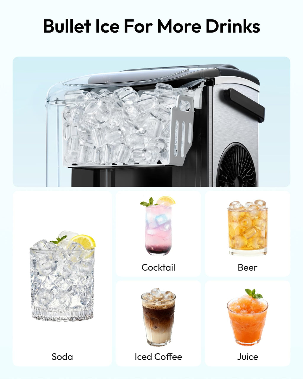 EUHOMY Countertop Ice Maker Machine with Handle, 26lbs in 24Hrs, 9 Ice Cubes Ready in 6 Mins, Auto-Cleaning Portable Ice Maker with Basket and Scoop, for Home/Kitchen/Camping/RV. (Black) Jansha Store