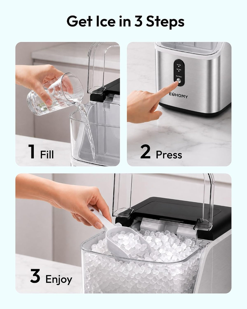 EUHOMY Nugget Ice Maker Countertop, Ready in 7 Mins, 35Lbs/24H Pebble Ice Maker Machine, Self-Cleaning Countertop Sonic Ice Makers with Ice Scoop&Basket, Pellet Ice Maker for Home, Stainless Steel Jansha Store