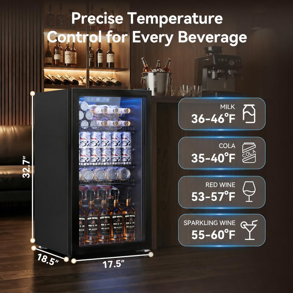 3.2 Cuft Beverage Fridge, 130 Can Mini Fridge With Glass Door, Black Jansha Store