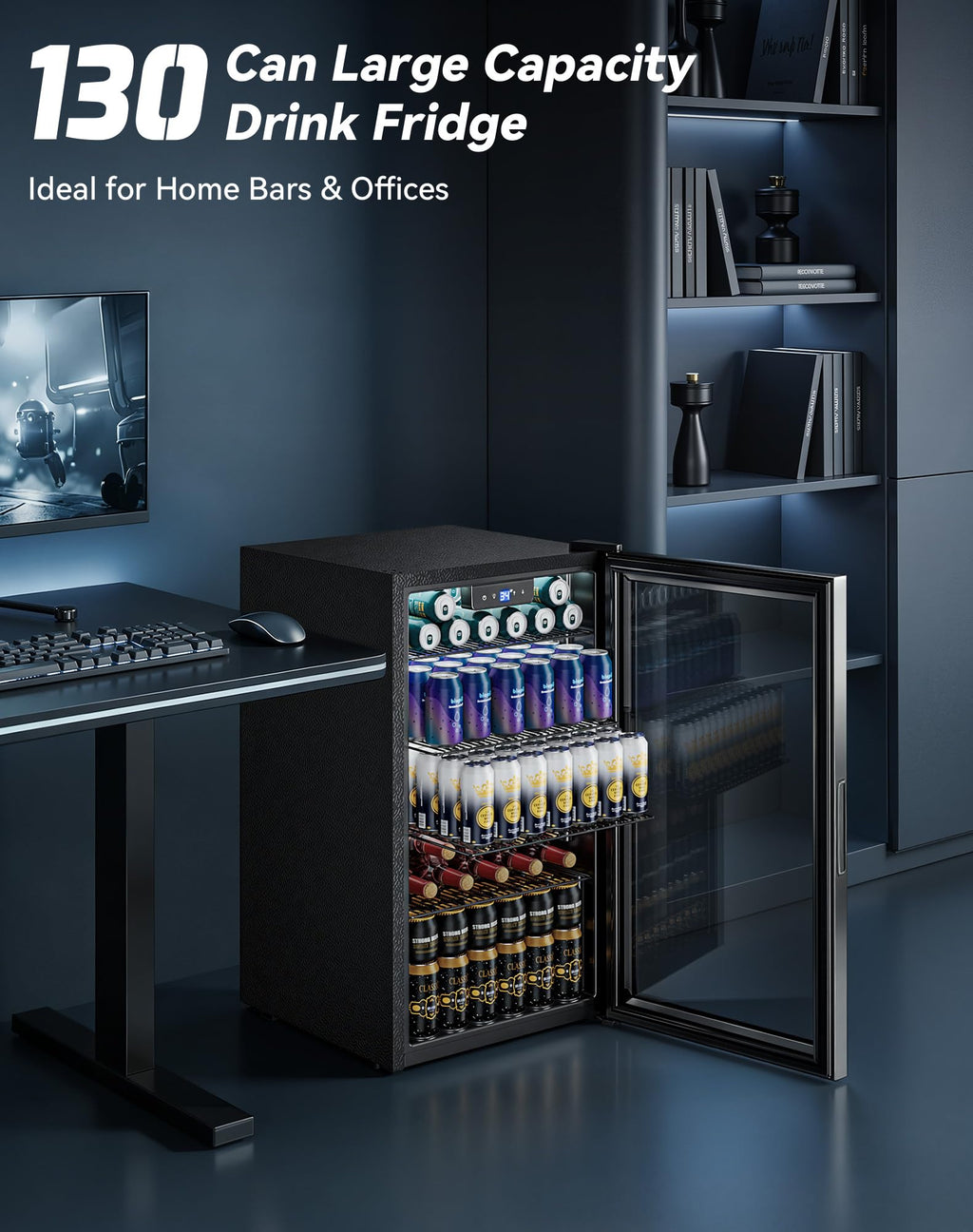 3.2 Cuft Beverage Fridge, 130 Can Mini Fridge With Glass Door, Black Jansha Store