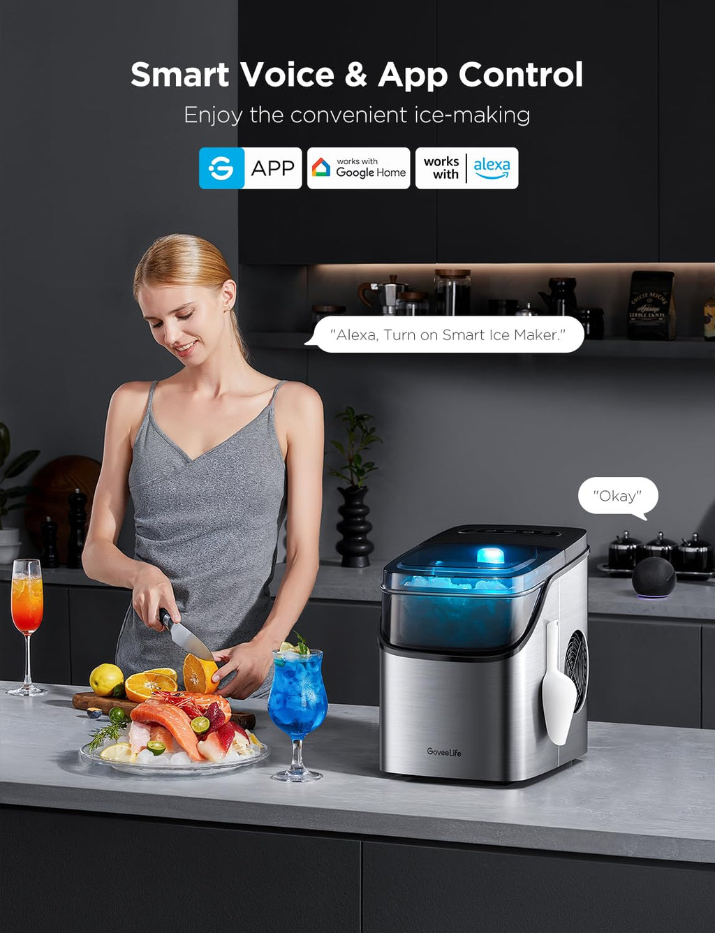 GoveeLife Smart Ice Maker, 9 Ice Cubes in 6 Mins 3 Sizes, 26lbs/Day, Silver Jansha Store