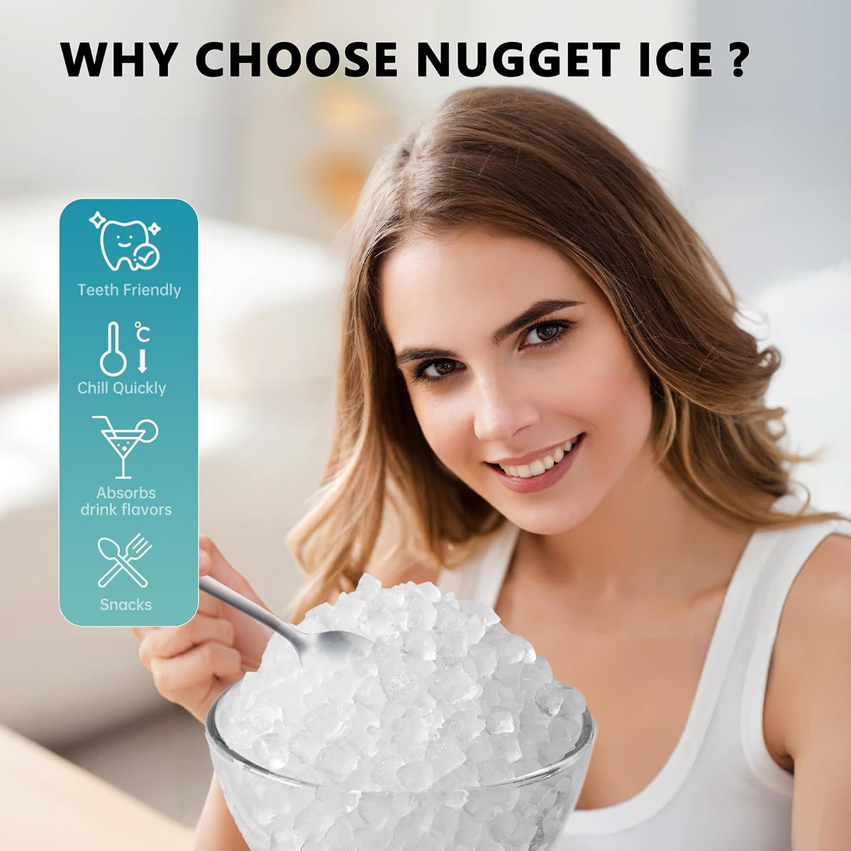 EUHOMY Nugget Ice Maker Countertop with Handle, Ready in 6 Mins, 34lbs Per Day, Removable Top Cover, Auto-Cleaning, Portable Sonic Ice Maker with Basket and Scoop, for Home/Party/RV/Camping (Black) Jansha Store