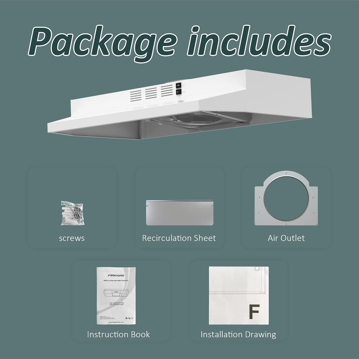 FIREGAS Range Hood 30 inch Under Cabinet, White Range Hood, Kitchen Hood Jansha Store